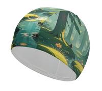 Enchanted Wilderness Fantasy on Dark Green Cuffia da nuoto unisex adulto cuffia da piscina antiscivolo confortevole durevole facile da indossare e togliere impermeabile mantiene i capelli asciutti