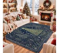 Enchanted Winter Forest Scene Evergreen Tree Christmas Area Tappeto 15,2 x | Animali del bosco, scena della foresta invernale, accenti botanici, decorazione per la casa stagionale