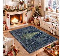 Enchanted Winter Forest Scene Evergreen Tree Christmas Area Tappeto 4' X 6' | Animali del bosco, scena della foresta invernale, accenti botanici, decorazione per la casa stagionale