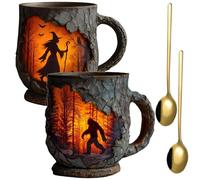 Enchanted Witch Mug, Bigfoot Forest Fire Mug, 3D Vintage Sasquatch Outdoor Coffee Mug, Campfire Ceramic Cup for Camping Kitchen, Nature Cryptid Lovers Mountain Hiking Camping Gifts(Savage+Witch)