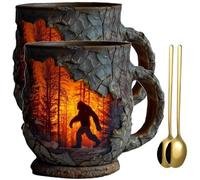 Enchanted Witch Mug, Bigfoot Forest Fire Mug, 3D Vintage Sasquatch Outdoor Coffee Mug, Campfire Ceramic Cup for Camping Kitchen, Nature Cryptid Lovers Mountain Hiking Camping Gifts(2Pcs Savage)