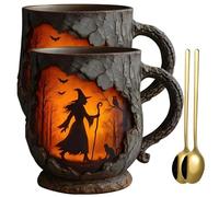 Enchanted Witch Mug, Bigfoot Forest Fire Mug, 3D Vintage Sasquatch Outdoor Coffee Mug, Campfire Ceramic Cup for Camping Kitchen, Nature Cryptid Lovers Mountain Hiking Camping Gifts(2Pcs Witch)