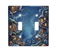 Enchanted Woodland Forest Scene Tree House Double Light Switch Piastra di | Fantasiosa scena della foresta, animali del bosco, architettura incantata della casa sull'albero, skyline sereno notturno
