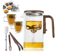 Enchanti - Teiera Enchanti da 720 ml, senza BPA, teiera magica Enchantipot con infusore rimovibile, teiera in vetro separatore dell'acqua con manico in legno (720 ml)
