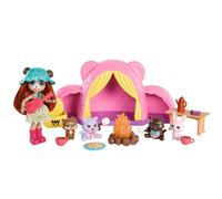 Enchantimals - Tenda da Campeggio delle Coccole, playset con bambola e un amico cucciolo, tenda, sacco a pelo, falò e tanti altri accessori inclusi, giocattolo per bambini, 4+ anni, HTW71