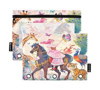 Enchanting Animal Scene Pastel 2 Pack Pencil Pouch Set per 3 raccoglitori ad anelli, cerniera liscia con finestra in PVC trasparente, astuccio per cancelleria scolastica