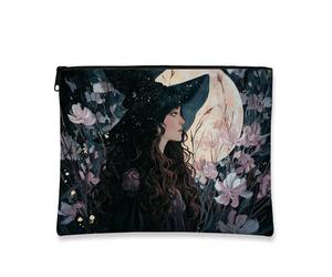 Enchanting Witch - Trousse da viaggio con motivo floreale al chiaro di luna, da donna, organizer portatile in tela con cerniera, regalo perfetto per festival per la cura della pelle e articoli da