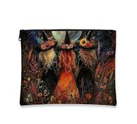 Enchanting Witches - Trousse da viaggio per cosmetici, con motivo floreale bohémien, da donna, piccola borsa portatile in tela con cerniera, per Halloween, Arancione, 7x9 Inch, Streghe