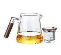 Enchantipot - 750 ml - con filtro a pressa, manico in legno, design magico per la separazione 'acqua del tè | Elegante teiera trasparente per casa, ufficio, preparazione del tè