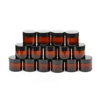 Encheng 15 Pack of 2 oz Amber Round Glass Jars with Inner Liners and black Lids Empty Cosmetic Containers Cream jars