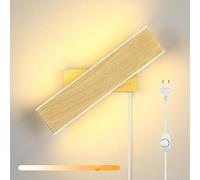 ENCOFT 12W Applique da Parete Interno a LED con Interruttore Dimmerabile e Presa, 31cm 330° Girevole Lampada da Parete Bianco Caldo 3000K, Plug-in Illuminazione in Alluminio per Soggiorno, Legno