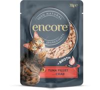 Encore 100% Natural Cibo umido per gatti in busta, Tonno succulento con granchio del Pacifico in brodo - Confezione da 16 buste da 70 g