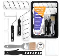 ENCOUN 12PCS Rullo Pittura Kit, Rullo per Pittura Professionale, Rullo Pittura Antigoccia, Vassoio, Nastro Adesivo, Mini Pennelli da Pittura Rullo per Imbiancare Pareti e Soffitti con Pennelli Pittura