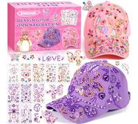 ENCOUN Cadeau Fille, DIY Casquette de Baseball, Idée Cadeau Fille avec 10 Autocollants, Activites Manuelles pour Filles, Kit de Bricolage Enfant pour 4-12 Cadeaux d'Anniversaire Noël Filles