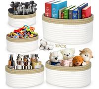ENCOUN Set 5 Cestini Portaoggetti Intrecciato in Corda di Cotone, Impilabile Organizer Fasciatoio, Cestino Portaoggetti Bagno, cestini portaoggetti bagno per Cameretta, Salotto, Giocattoli, Ufficio
