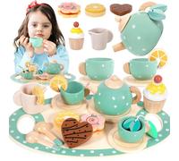 ENCOUN Set da Tè Giocattoli in Legno, 17Pcs Set da Tè per Bambini, Accessori Cucina Bambini, Set da Tè in Legno Gioco di Imitazione, Giocattoli in legno Regalo per Ragazzi Ragazze 3 4 5+ Anni