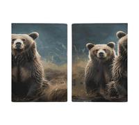 Encounter - Porta passaporto con orso, ultra sottile, in pelle PU, organizer per documenti da viaggio, compatto, premium, internazionale, per donne e uomini