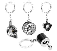 Encuryna 4 pezzi portachiavi - metallo auto moto, turbocompressore, cerchioni - personalizzato per ragazze e ragazzi, Nero , 70 mm