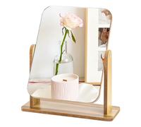 Encuryna Specchio da pavimento piccolo, in piedi in legno di bellezza specchio cosmetico, indipendente da tavolo per toletta, camera da letto, bagno rimovibile semplice