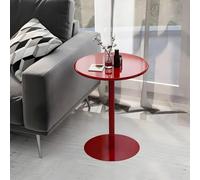 End Table, Scandinavian Style Round Metal Side Table with Pedestal Base Sofa for Living Room Bedroom Balcony And Office, 1 Piece Red