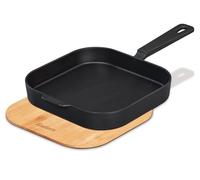 Enders® Padella in ghisa L, bordo alto, distribuzione uniforme del calore e stoccaggio, utilizzabile su barbecue, fornello da campeggio, piano cottura o fuoco aperto, con tavola/coperchio in bambù