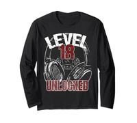 Endlich Level 18 Unlocked Gaming Compleanno Design Maglia a Manica