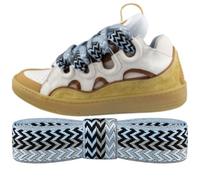 Endoto Lacci per Lanvin Curb Scarpe, 3CM di Larghezza Piatti Spesso Stringhe Laces di Ricambio - Nero&&Grigio&Blu, 59 Pollici