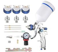 ENDOZER Pistola a spruzzo professionale HVLP con alimentazione a gravità ad aria con ugelli da 1,4, 1,7, 2,0 mm, 600 cc con manometro per vernice auto, primer, trasparente, top coat e ritocco