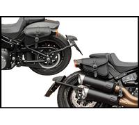 ends cuoio - Coppia borse moto vera pelle compatibili con Harley Davidson Softail 2018-2024, low rider S, street bob, slim, borsa moto cuoio - Sistema aperture magnetiche rapide (Cuciture Nere)