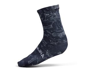 ENDURA Men's Grid Floral Ltd Print Cycling Socks, Black, S-M