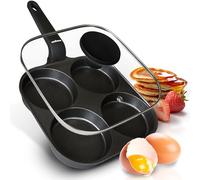 endusor Padella pancake e uova fritte - 21cm padella per pancake antiaderente con coperchio | Per Fornelli a Induzione Gas Ceramica Elettrici Alogeni| Piastra a 4 stampi per Pancakes Uova Fritte