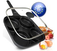 endusor Padella pancake e uova fritte - 27 cm padella per pancake antiaderente con coperchio | Per Fornelli a Induzione Gas Ceramica Elettrici Alogeni| Piastra a 4 stampi per Pancakes Uova Fritte