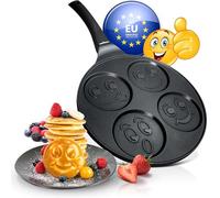 endusor Padella per Pancake con Faccine per Bambini - Ø26cm Padella per Pancakes smiley antiaderente | Per Fornelli a Induzione Gas Ceramica Elettrici Alogeni | Piastra 4 stampi per Pancakes Smiley
