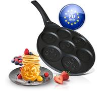 endusor Padella per Pancake con Faccine per Bambini - Ø26cm Padella per Pancakes smiley antiaderente | Per Fornelli a Induzione Gas Ceramica Elettrici Alogeni | Piastra 7 stampi per Pancakes Smiley