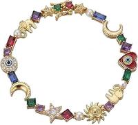 Endyniner Braccialetto con ciondoli celesti, catena a maglia con cristalli multicolore, braccialetto con stelle e luna e sole, regalo scintillante per donne e ragazze amanti dell'astrologia, one size