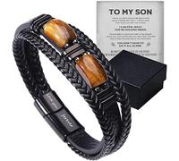 Endyniner Bracciali personalizzati del figlio sempre collegato, braccialetti su ordinazione dell'occhio di tigre per gli uomini, adjustable, acciaio inossidabile, pelle, Nessuna pietra preziosa