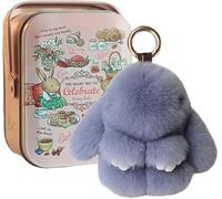 Endyniner Bunnylulu Portachiavi con squisita scatola, grazioso ciondolo a forma di coniglietto con pompon da donna, realizzato a mano, morbido e soffice coniglio, ciondolo per borsa in peluche, Blu