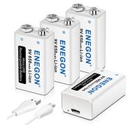 ENEGON 9V USB Dirette Batteria 650mAh Litio Ricaricabile con Cavo Micro USB 2 in 1 per Microfono, Allarme antifumo, Giochi elettrici, Walkie-talkie ed altri dispositivi (4-Pezzi)