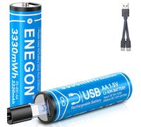 ENEGON AA Batterie Ricaricabili 1.5V 3330mWh agli Ioni di Litio (2 pezzi), Ricarica Diretta con Cavo 2 in 1, Nessun Caricatore Necessario
