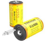 ENEGON Batteria D ricaricabile, 1,5 V, LR20, 9250 mWh, set da 2 pezzi con cavo USB-C, per illuminazione di emergenza, lampade da campeggio, lampade a LED e giocattoli