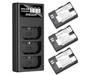 ENEGON Batterie LP-E6 (3×3000mAh) con caricabatterie a 3 slot e display LCD, compatibili con Canon EOS 5D, EOS 5D Mark II,EOS 6D, 7D, 60D, 70D, 80D, 90D, XC10, XC15