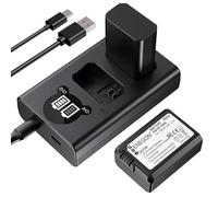 ENEGON Batterie NP-FW50 (2 x 1300 mAh) + caricatore LCD intelligente USB doppio ingresso - Kit ad alta capacità compatibile con Sony Alpha ZV-E10, A6500, A6400, A6300, A6000, A7, A7S, A7S II, A5100