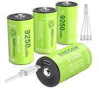 ENEGON Batterie Ricaricabili D 1,5V 4 Pezzi - 9250mWh Batterie al Litio LR20 con Cavo USB-C (5V Ricarica) per Campeggio, Lampade LED e Luci di Emergenza