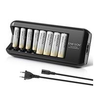 ENEGON Cargador de Pilas(8 Ranuras) con 4 Pilas Recargables AAA de 1100mAh y 4 Pilas Recargables AA de 2800mAh, Cargador de Pilas Recargables AA y AAA