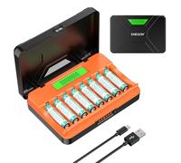 ENEGON Caricabatterie Rapido 8 Slot AA/AAA con Display LCD + 8 Batterie AAA Ni-MH (1100mAh), Stazione USB-C per Carica e Conservazione - per Telecomandi, Termometri ed Elettronica