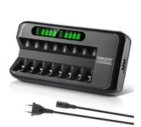 ENEGON Caricabatterie Rapido Intelligente per Batterie Ricaricabili AA AAA Ni-MH Ni-CD con Display LCD, 8 Slot Indipendenti, Protezione e Alimentatore 100-240V