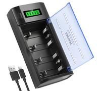 ENEGON Caricabatterie Universale per AA/AAA/C/D/9V NiMH/NiCD, con Display LCD, Funzione di Scarica e 4 Slot (Senza Adattatore)