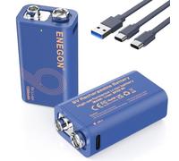 ENEGON Pack da 2 batterie ricaricabili 9V 1350mAh con ricarica USB-C | LED indicatore, compatibile con multimetri portatili, microfoni senza filo, rilevatori di fumo e walkie-talkie