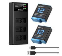 ENEGON Set Batterie Ricaricabili + Caricabatterie 3 Slot - 2 x 1800mAh per Hero 12/11/10/9 Black (Cámara Action Compatible)