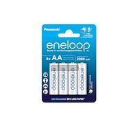 eneloop, batterie ricaricabili AA/Mignon, confezione da 4, capacità di min. 2000 mAh, batterie Ni-MH, pronte all'uso, ricaricabili fino a 2000 volte, confezione senza plastica, standard, bianche